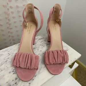 New without box. Kate Spade Mona Block Heel Pink Suede Sandals